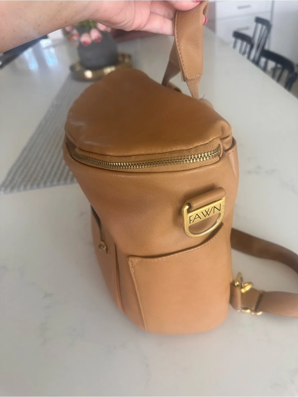 Fawn Design Tan Leather Baby Bag
